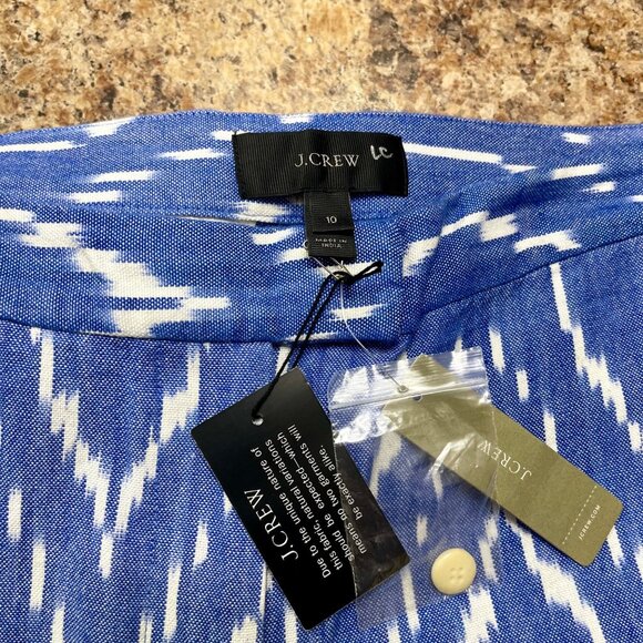 J. Crew Sunwashed Cotton Cuffed Shorts Blue Ikat Mid-Rise 10 - Picture 7 of 11